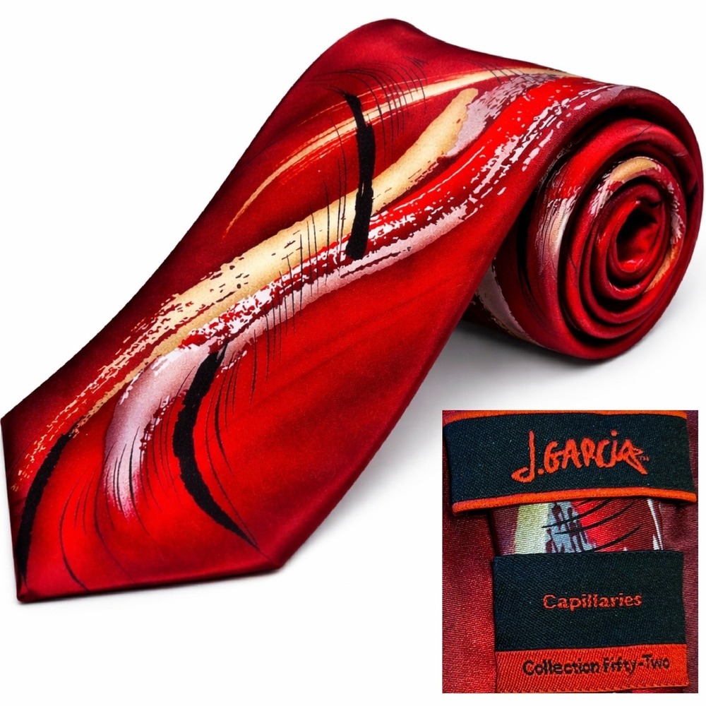 J Garcia Capillaries Necktie Red Silk Abstract Art Neck Tie Jerry Collection 52